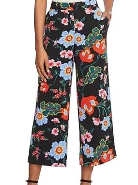 Ann Taylor‎ Floral Wide-Leg Crop Pants - Black Multi